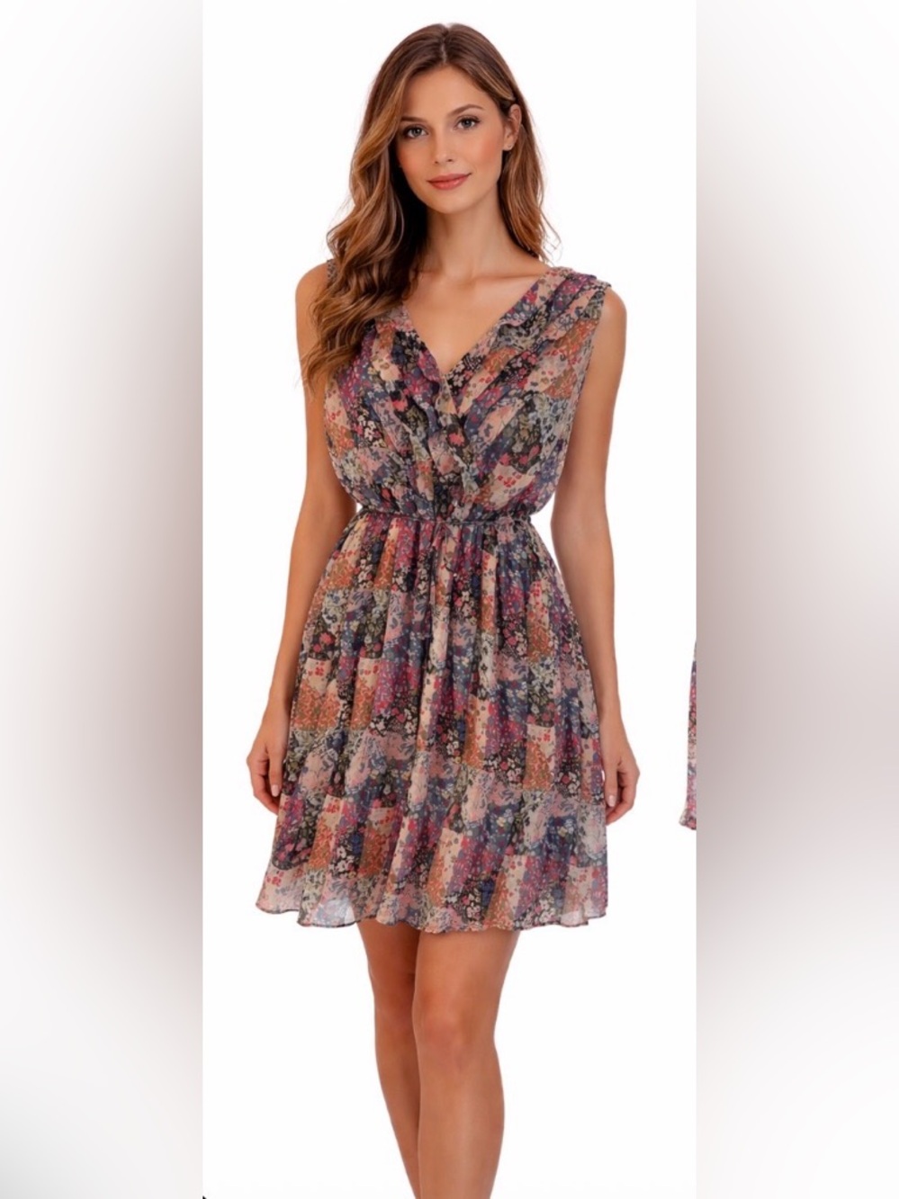 Jessica Simpson Floral Bohemian Patchwork V-Neck Dress